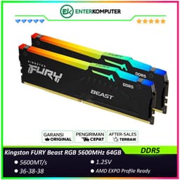 Kingston FURY Beast Black RGB DDR5 PC44800 5600MHz 64GB (2x32GB) 36-38-38 - KF556C36BBEAK2-64