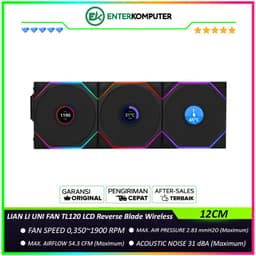 LIAN LI UNI FAN TL120 LCD Reverse Blade Wireless BLACK Triple Pack with 1.6â€ LCD SCREEN & Controller - Two Light Zones for An Enhanced Visual Experience - Noise-Optimized and Performance-Oriented Fan - 12RTLLCD1W3B