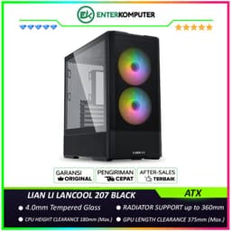 LIAN LI LANCOOL 207 BLACK - 4.0mm Tempered Glass - Front Side PSU with Direct GPU Airflow - Anti-Sag GPU - FREE 2Pcs 140MM ARGB Fan + 2Pcs 120MM PWM Fan - USB Type C Included