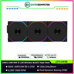 LIAN LI UNI FAN TL 120 Wireless BLACK Triple Pack with Controller - Two Light Zones for An Enhanced Visual Experience - Noise-Optimized and Performance-Oriented Fan - 12TL1W3B