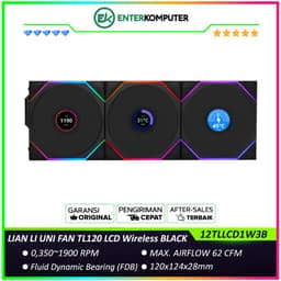 LIAN LI UNI FAN TL120 LCD Wireless BLACK Triple Pack with 1.6â€ LCD SCREEN & Controller - Two Light Zones for An Enhanced Visual Experience - Noise-Optimized and Performance-Oriented Fan - 12TLLCD1W3B