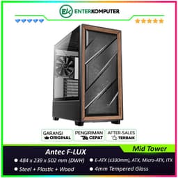 Antec FLUX - Mid-Tower Gaming Case - F-LUX Platform - 4mm Tempered Glass Side Panel - Premium Wood Material on Front Panel & Right Metal Panel - Type-C 3.2 Gen 2 Ready - FREE 3Pcs 120mm PWM Fans + 1Pcs 120mm Reverse PWM Fans + 1Pcs 140mm PWM Fans