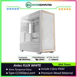 Antec FLUX WHITE - Mid-Tower Gaming Case - F-LUX Platform - 4mm Tempered Glass Side Panel - Premium Wood Material on Front Panel & Right Metal Panel - Type-C 3.2 Gen 2 Ready - FREE 3Pcs 120mm PWM Fans + 1Pcs 120mm Reverse PWM Fans + 1Pcs 140mm PWM Fans