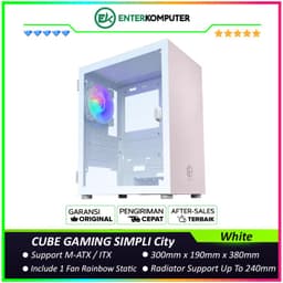 CUBE GAMING SIMPLI City WHITE - mATX Gaming Case - All White Inside - Left Side Tempered Glass with Hinged Panels - Free 1Pcs 12CM RGB Fan