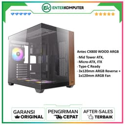 Antec CX800 WOOD ARGB - Mid Tower Gaming Case - Dual Chamber Design - 4mm Tempered Glass with Exotic WOOD - Type C Ready - Free 3Pcs 120mm ARGB Fans Reverse + 1Pcs 120mm ARGB Fans