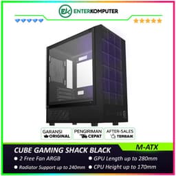 CUBE GAMING SHACK BLACK - mATX Gaming Case - Front Unique Design with Mesh & Left Side Tempered Glass - Dust Filter - FREE 2PCS 12CM ARGB Fan