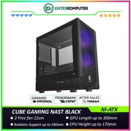 CUBE GAMING NAST BLACK - mATX Gaming Case - Front Mesh & Left Side Tempered Glass - Dust Filter - FREE 2PCS 12CM ARGB Fan