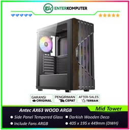 Antec AX63 WOOD ARGB - Mid-Tower Gaming Case - Darkish Wooden Deco & Stylish Slated Grill - 4mm Tempered Glass Side Panel - FREE 3PCS 120mm ARGB Fans + 1PCS 120mm ARGB Fans