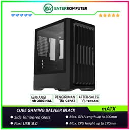 CUBE GAMING BALVEER BLACK - mATX Gaming Case - Front Dust Prevention Design & Left Side Tempered Glass - Dust Filter - PSU Cover