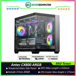 Antec CX800 ARGB - Mid Tower Gaming Case - Dual Chamber Design - 4mm Tempered Glass - Free 2Pcs 120mm ARGB Fans Reverse + 1Pcs 120mm ARGB Fans